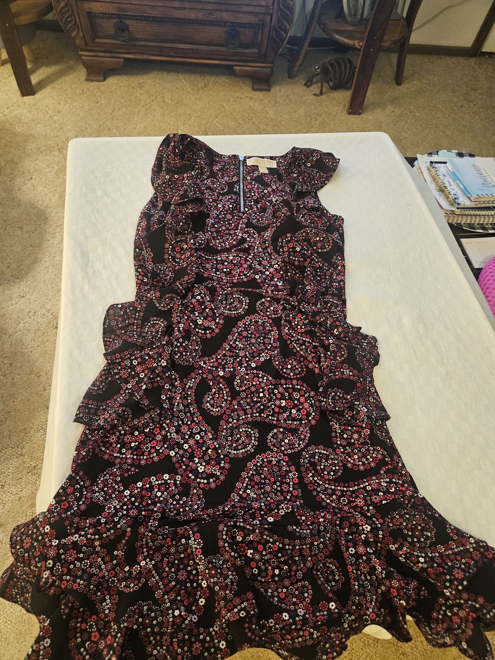 Michael Kors Black Paisley Floral Ruffle Dress